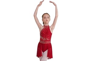 Miaeowve Kids Girls Lyrical Dance Dress Sleeveless Hater Ballet Leotard Modern Dance Costume Figure Ice Skating Dress