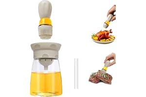 TINMIX T-OB22, dispenser per olio d'oliva, con spazzola, in vetro, 2 in 1, con pennello in silicone, per cucina, barbecue, grigliare, cuocere e cucinare, T-OB22, grigio