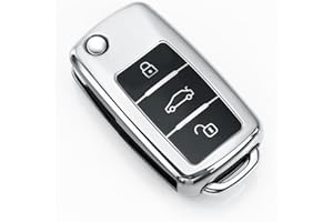 HooRLZ Vw Schlüsselhülle für Vw Caddy Jetta Bora Beetle Golf Polo Passat Scirocco Sharan Touran Tiguan T5 Skoda Seat Ibiza Leon Octavia TPU Silikon Hülle, Golf Autoschlüssel Hülle- 3 Tasten Silber
