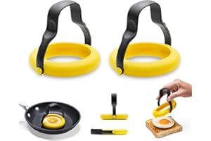 TANGDUDU Silicone Moule Oeuf au Plat, Moule Pancake Antiadhésif, Silicone Anneaux d'Oeufs, Poignée Rotative à 360 Degrés pour Œufs au Plat Parfaits, Idéal pour Cuisson Oeuf au Plat, Pancakes, Omelettes (2pcs)
