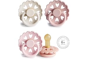 FRIGG Fairytale Sucette en Latex | Lot de 4 sucettes | Sucette en Caoutchouc | Fabriqué au Danemark | Sans BPA | Tétine Cerise Symétrique | (Meadow Dream, Taille 2 (6-18 Mois))