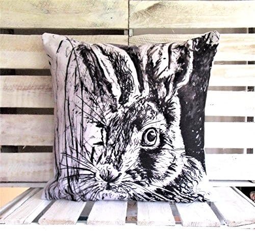 Hare Cushion - Hare Gift - Black - White - Animal - Wildlife