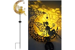 YZYOE Solar powered moon flower fairy light, garden decorative wrought iron beautiful fairy ground light, wireless dusk to dawn LED lamp waterproof.