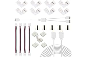 RUNCCI-YUN Connecteur Cable Ruban LED, Comprend 8 Connecteurs En Forme De L, cable diviseur led 4 broche,2m De Câble de Rallonge Pour Bande LED, 4 Câbles de Rallonge Pour Bande LED, 5 Connecteurs led coin