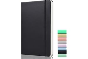 GDMLUP Bullet Dotted Journal - bullet Cuaderno - A5 Dotted Journal con Papel Grueso de 120gsm, 172 Páginas, Bolsillo Trasero, Banda Elástica, 2 Cintas de Marca, Diario Punteado de Tapa dura Premium, Negro