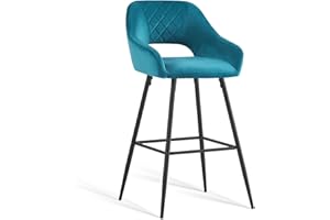 JaHECOME Bar Stools Set of 1 Dark Teal Velvet Padded with Footrest Armrest Kitchen High Stools Supported Black Metal Legs for Breakfast Bar, Counter, Kitchen and Home