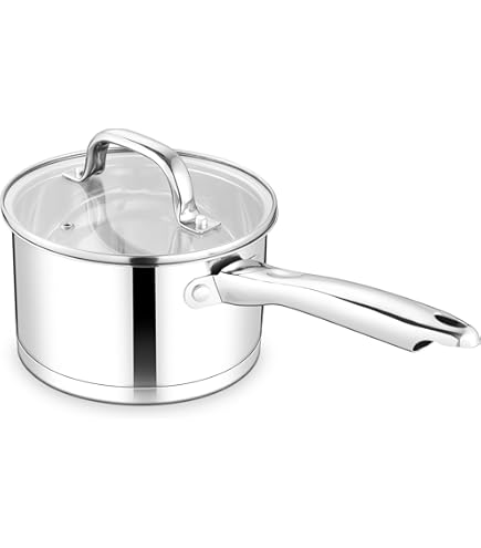 Herogo Roestvrijstalen melkkan (maat 1) steelpan met deksel, 14 cm roestvrij staal, kleine melkpan, geschikt voor alle warmtebronnen, sauspan, kookpan met lange handgreep, hittebestendig en robuust