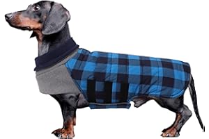 Geyecete Warm Thermal Quilted Dachshund Coat,High Neckine String Holes Dachshund jacketOutdoor Dog Apparel with Adjustable Bands for Small,Medium Dog-Blue-M