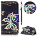 Produktbild HUDDU Compatible for Bunt Handyhülle Schutzhülle Samsung Galaxy J3 2017/J3 Pro 2017 J330/J3 Pro Duos Hülle Glitter Schmetterling Leder Tasche Wallet Case Cover Kartenfach Stand Klapphülle Mädchen Blau