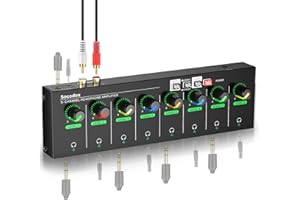 SOCODOX Amplificatore per Cuffie a 8 canali Jack da 3,5 mm/6,35 mm/RCA, Mixer per Cuffie Compatto in Metallo con 16 Porte di Uscita per Cuffie, Interruttore Stereo, Funzione Mute, Luce RGB