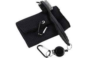 TAO PIPE YJShop Microfiber Golf Towel Durable Golf Brush Tool Kit with Carabiner Clip Waffle Pattern Design Convenient Golf Cleaning Pack (Black)