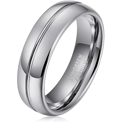 Anello In Tungsteno Da 8 Mm Con Intarsio A Linea Blu E Finitura - 11