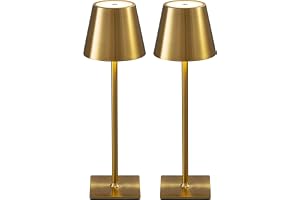 KDG Cordless Table Lamp, 5000mAh Portable LED Desk Lamp, 3 Colors Stepless Dimmable, for Restaurant, Bedroom, Bar, Outdoor Party, Camping, Cafe (2 Pack) (Gold)