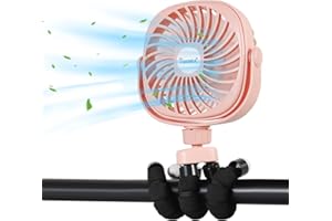 I-SHUNFA Ventilateur de poussette, clip-on flexible sur trépied, 2200mAh Ventilateur portable rechargeable par USB 3 vitesses de vent, ventilateur manuel portable,pour poussette/coureur (Rose)