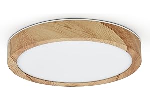 LVL LED Ceiling Light, 12W Wood Grain Flat Small Round Nordic Flush Ceiling Light for Bedroom Living Room Kitchen Bathroom Lights (12W)