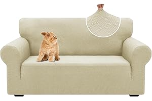 YSTELLAA Copri Divano 2 Posti Con Braccioli, Jacquard Copridivani Elasticizzati, Universale Moderno Sofa Cover, Antiscivolo, Lavabili, Rimovibile, Beige Chiaro