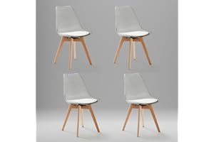 JZGORC Juego de 4 Silla de Comedor, Silla de Comedor Tapizada con Respaldo Transparente, Silla de Comedor Moderna y Sencilla, Silla de Cocina con Patas de Haya - Cuero PU Blanco
