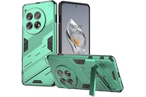GOKEN Etui do OnePlus 12: elastyczny miękki silikon i twardy pancerz PC, odporny na wstrząsy pokrowiec ze składanym stojakiem, antypoślizgowa, konstrukcja zderzaka, zielone