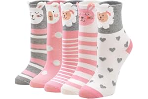 ZFSOCK Dziewczęce skarpetki nowość zwierzęcy wzór bawełniane skarpetki dla dzieci funky skarpetki urocze skarpetki do kostki, 2-11 lat, 5 par