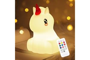 Nice Dream Veilleuse Licorne pour Enfants, 9 Couleurs Licorne Veilleuse Bébé en Silicone avec Télécommande, Lampe Rechargeable par USB, Veilleuse Licorne Cadeau pour Garçons Filles（6.1"x4.8"x4.8"）