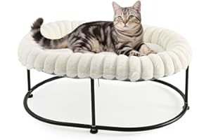 GUUSII HOME Elevada Cama para Hamaca Gato Grande Gatito Sofá Perro Pequeño Silla Mascotas Asiento con Marco de Metal Independiente Cojín Acolchado Lavable Fácil Montaje Cat Bed 58.5*43*21cm (Blanco)