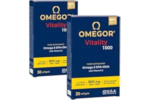 OMEGOR® Vitality 1000 avec 90% d'Oméga-3 rTG! Certifié 5 étoiles IFOS depuis 2006. EPA 535 mg et DHA 268 mg par capsule. Structure min. 90% triglycérides et distillation moléculaire | 30x2 capsules