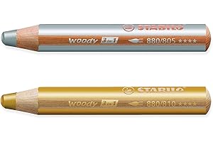 ‎STABILO STABILO Multitalent Bleistift Woody 3-in-1 – Packung mit 2 Bleistiften – Gold & Silber