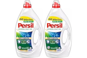 ‎PERSIL Persil Universal Kraft-Gel (2 x 80 Waschladungen), Flüssigwaschmittel mit Tiefenrein Technologie, Waschmittel für reine Wäsche und hygienische Frische für die Maschine, wirksam ab 20 °C
