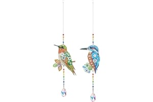 JISHSHAY 2 Pcs 5D DIY Diamond Painting Wind Chime Parrot Double Sided Hanging Crystal Pendant 30x30CM Full Drill Diamond Art Kits Parrot Crystal Canvas Aquarellum Painting Kids Parrot