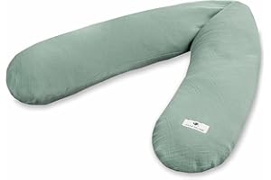 Julius Zöllner Cuscino per allattamento in mussola, ca. 190 cm, imbottitura in microperle EPS da 42 litri, prodotto in Germania, rivestimento in 100% mussola di cotone, Oeko-TEX® Standard 100, verde