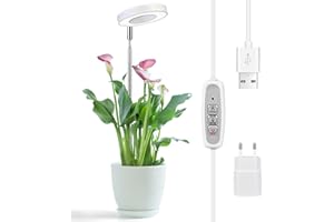 ‎CIEEX Cieex Pflanzenlampe Led Vollspektrum für Zimmerpflanzen, Höhenverstellbare Pflanzenlicht,4 Helligkeits Grow Light Pflanzenleuchte mit -Auto-Timer,USB Adapter