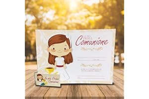 kamiustore Bigliettini con inviti Prima Comunione Bimbo/Bimba neutri in Set da 25, 50, 100, Pezzi (25 Bigliettini + Inviti, Rosa)