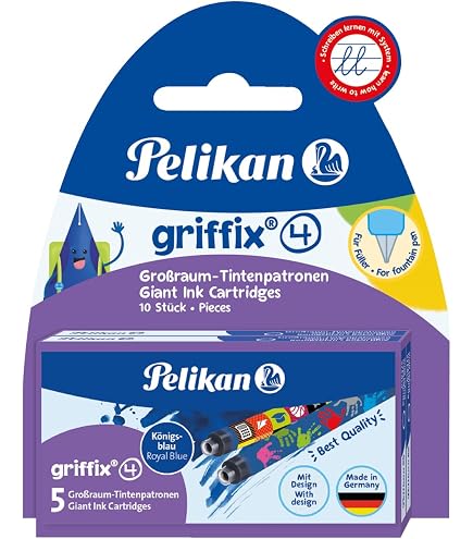 Pelikan Griffix Füllhalter Blau Für Rechtshänder + 10 Großraum-Tintenpatronen