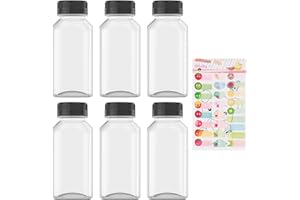 YSDYY 6 Pack Of 250ml Juice Bottles With Lids,With 1 Fruit Sticker,Plastic Bottles,Baby Bottles,Small Plastic Bottles,Suitable For Storing Juice,Milkshakes, Coffee