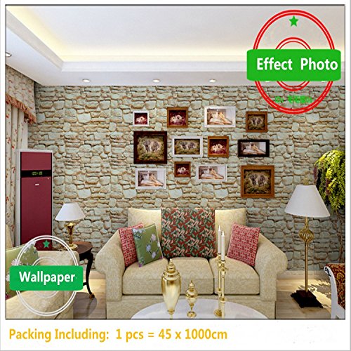 3D Ziegel-Tapeten, Selbstklebend einlese strukturiert PVC Brick Wall Paper Peel Steinblöcke für Cafe Bar Schlafzimmer Dekoration Brick Wallpaper 0.45X10m (Stone Brick) - 3