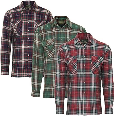 Mens Kempton Luxury 100% Cotton Tartan Country Check Lumberjack Work Shirt (3 Pack, 4XL - 50/52")