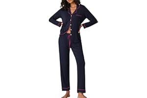 Ekouaer Pigiama Donna Maniche Lunghe Set Pigiama a Due Pezzi con Bottoni Abbigliamento da Notte Morbido Sleepwear Top e Pantaloni Pigiama XS-XXL