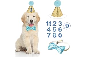 EPICSOA Dog Birthday Hat, Dog Party Hat Kit, with Bow Tie Collar and Blue Number for Pet Puppy Cat Birthday Decorations, Pet Costumes Headwear Accessories 3 Pcs (Blue)