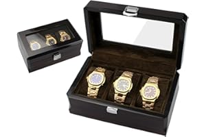 Guolich Watch Storage Box 3 Slot Watch Display Stand Case Black Solid Wood Jewelry Bracelet Favorites with Glass Cover