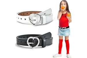 XUZOPIM Pack Of 2 Kindergürtel Mädchen Children'S Belts Girls Pu Adjustable Heart Buckle Waist Belt Heart Buckle Leather Girls Belt Children'S Belt