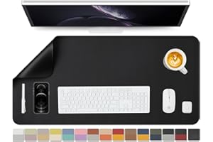 HOMIEAZICOZI Dual Sided Leather Desk Mat - Waterproof Desk Pad for Office and Home - Desk Organization and Accessories - Ideal for Large Mouse Pad and Desk Mats on Top of Desks(Black+Black,90cmx 43cm)