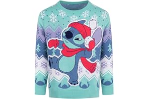 Disney Lilo & Stitch Womens Christmas Jumper | 100% Acrylic Festive Knitted Sweater | Cute Winter Stitch Design | Ladies Xmas Knitwear UK Sizes 8-10 to 20-22