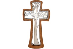 Kaltner Präsente Idea de regalo – Crucifijo de madera de haya auténtica crucifijo para la pared 20 cm moderno árbol de la vida