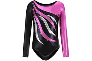 dPois Justaucorps Gymnastique Fille Manche Longue Enfant Leotard Competition Métallique Brillant Justaucorps Danse Ballet Latine Sport Gym Yoga Bébé Ado 1-16 Ans