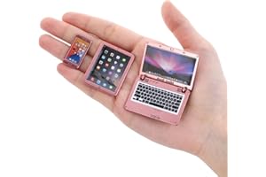 cobee Ensemble de Mini Ordinateurs Portables 1:12 Dollhouse, Mini Accessoires de Simulation de scène de Smartphone de Tablette d'ordinateur Portable en métal 3pcs (Or Rose)