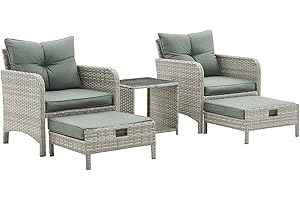 HOME DETAIL attan Garden Furniture Set Outdoor Patio Lounge Chair Duo with Pull Out Footstools & Coffee Table (Grey)
