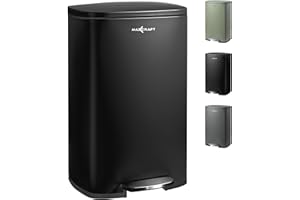 MAXCRAFT Mülleimer 50 Liter aus Stahl Treteimer Abfalleimer mit Inneneimer aus Kunststoff - Sanft Schließend mit Deckel, für Küche, Badezimmer oder Büro - in Schwarz