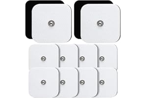 DUPELEC TENS Machine Pads 50 x 50mm 12 Pcs, Latex-Free TENS Machine Pads with Self-Stick Performance, TENS Machine Pads Replacement, TENS Machine Replacement Pads (Stud Size 3.5mm)