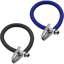 2 Stück Reifenfüllschlauch Set 12,5mm - Gummi Schlauch Mit Zink Gabelkopf Für Luftpumpen (Schwarz+Blau)