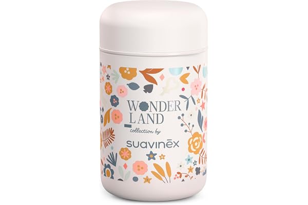 Suavinex, Pot Isotherme, Boîte Isotherme pour Bébé 100% Inox. Maintient la Température Pendant Plus de 6 Heures. Hermétique, Fermeture à Vis. Qualité et Résistance. 400 ml. Wonderland, Fleuré